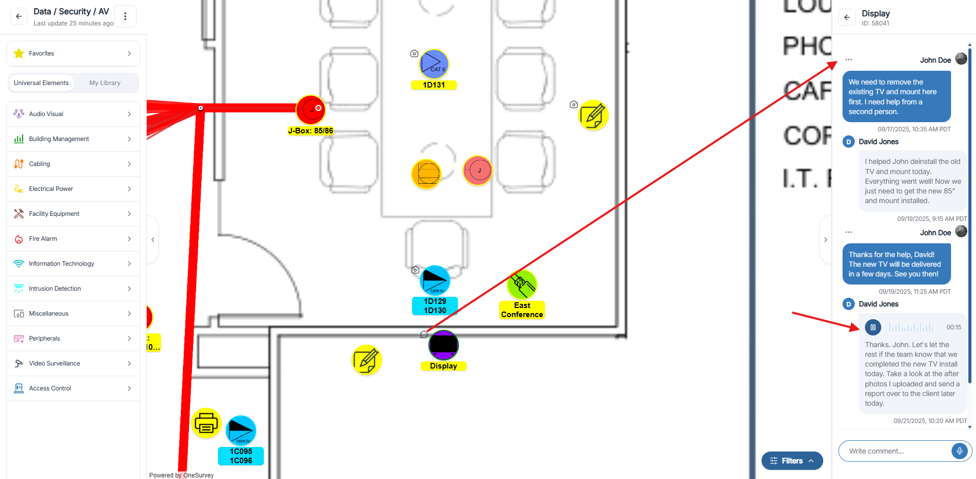 Comments action menu