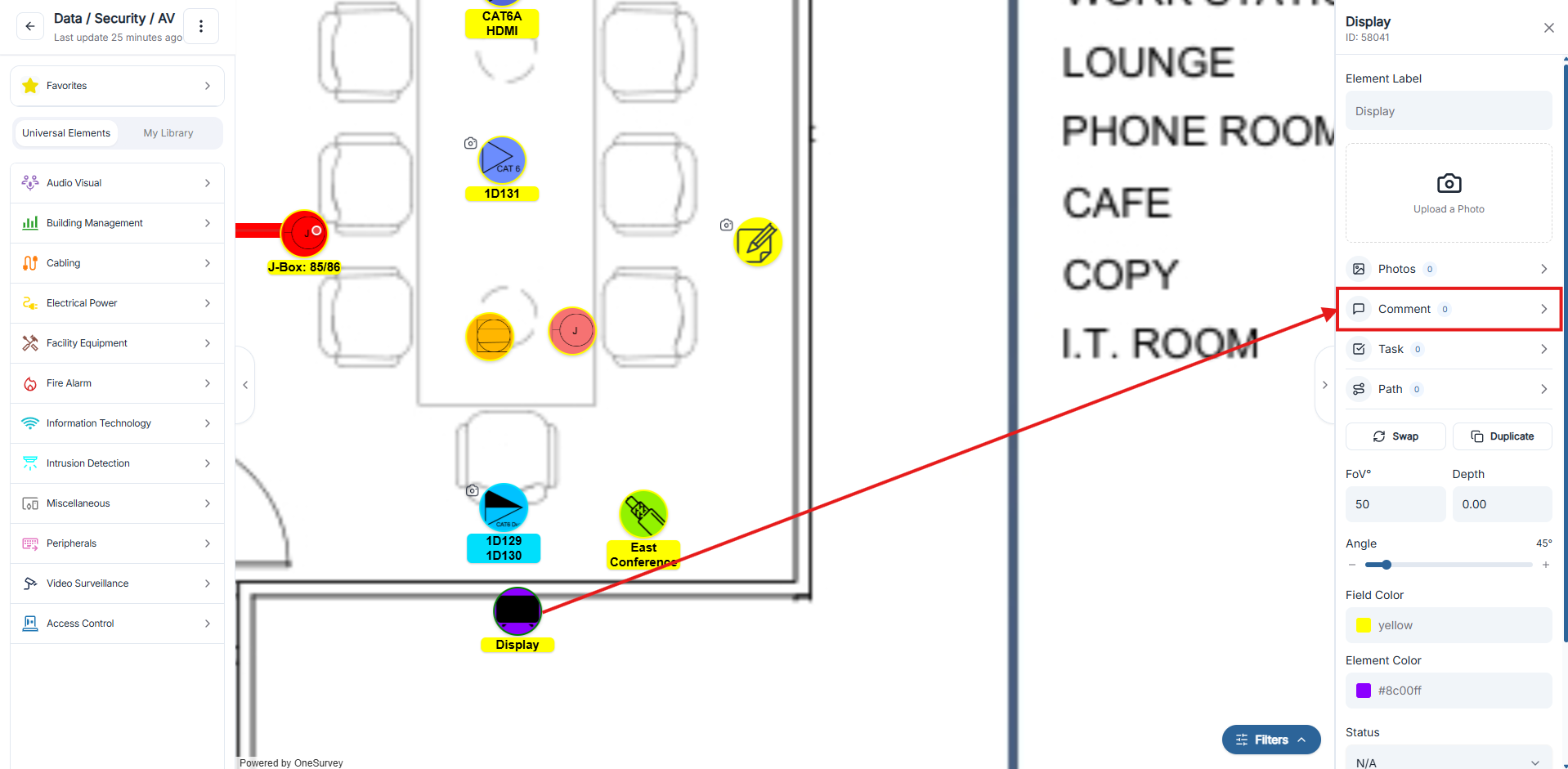 Comments tab in detail view