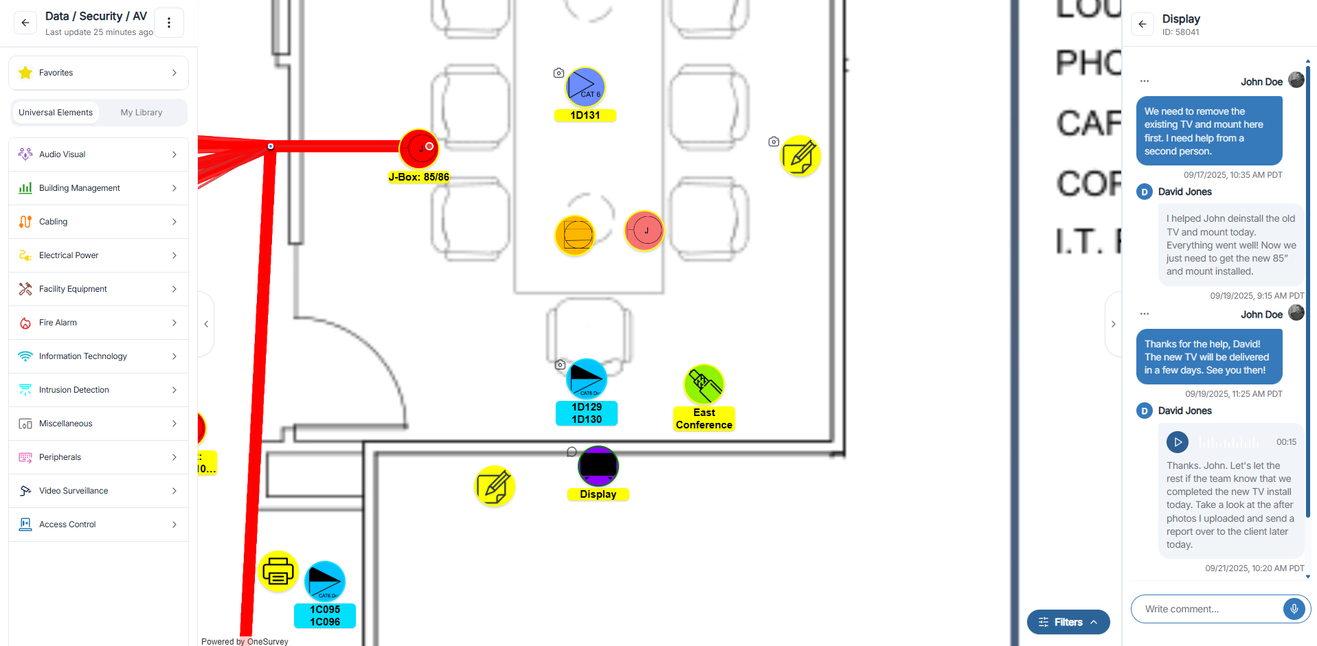 Comments panel in survey