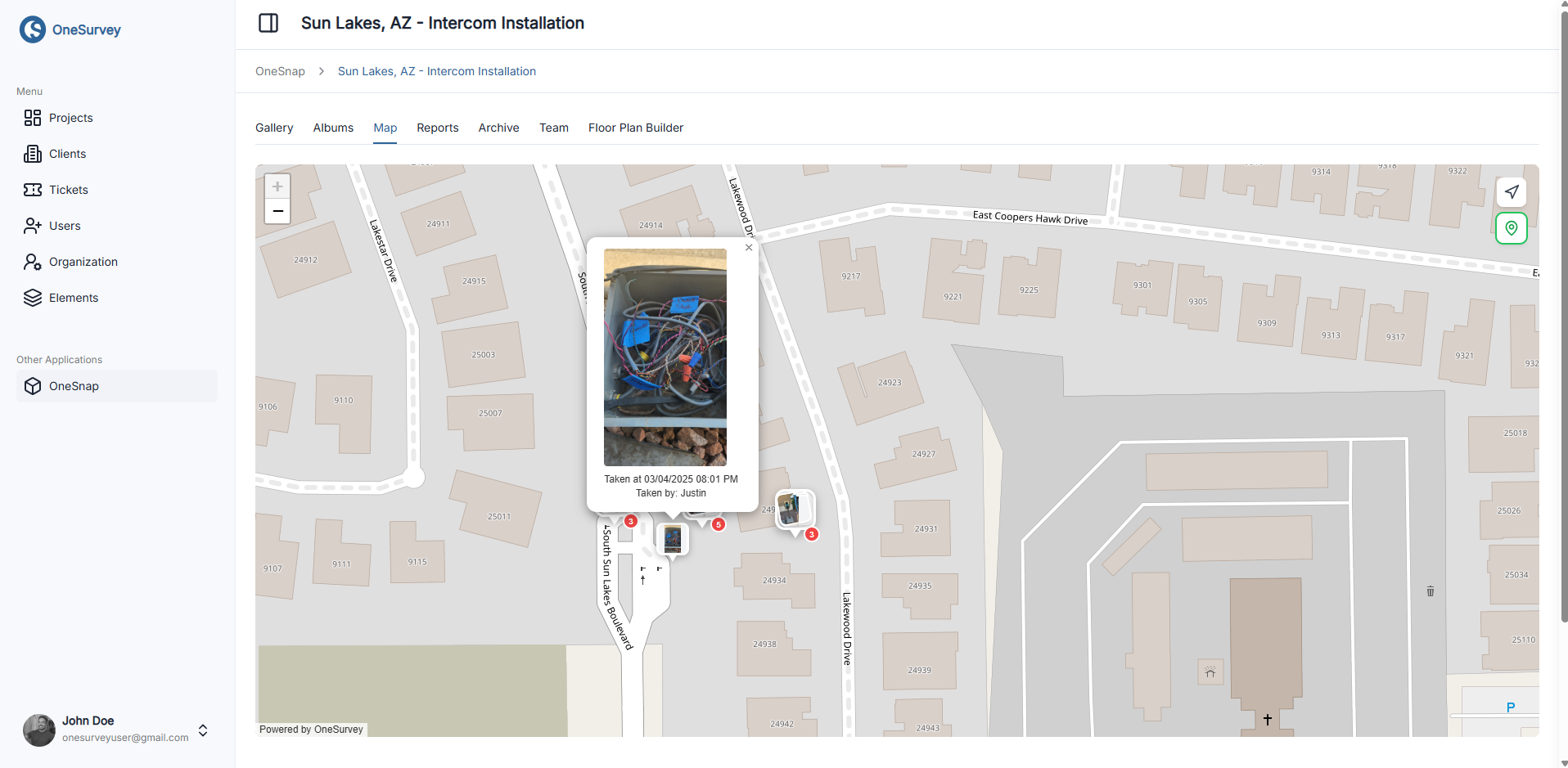 OneSnap map and geotag context