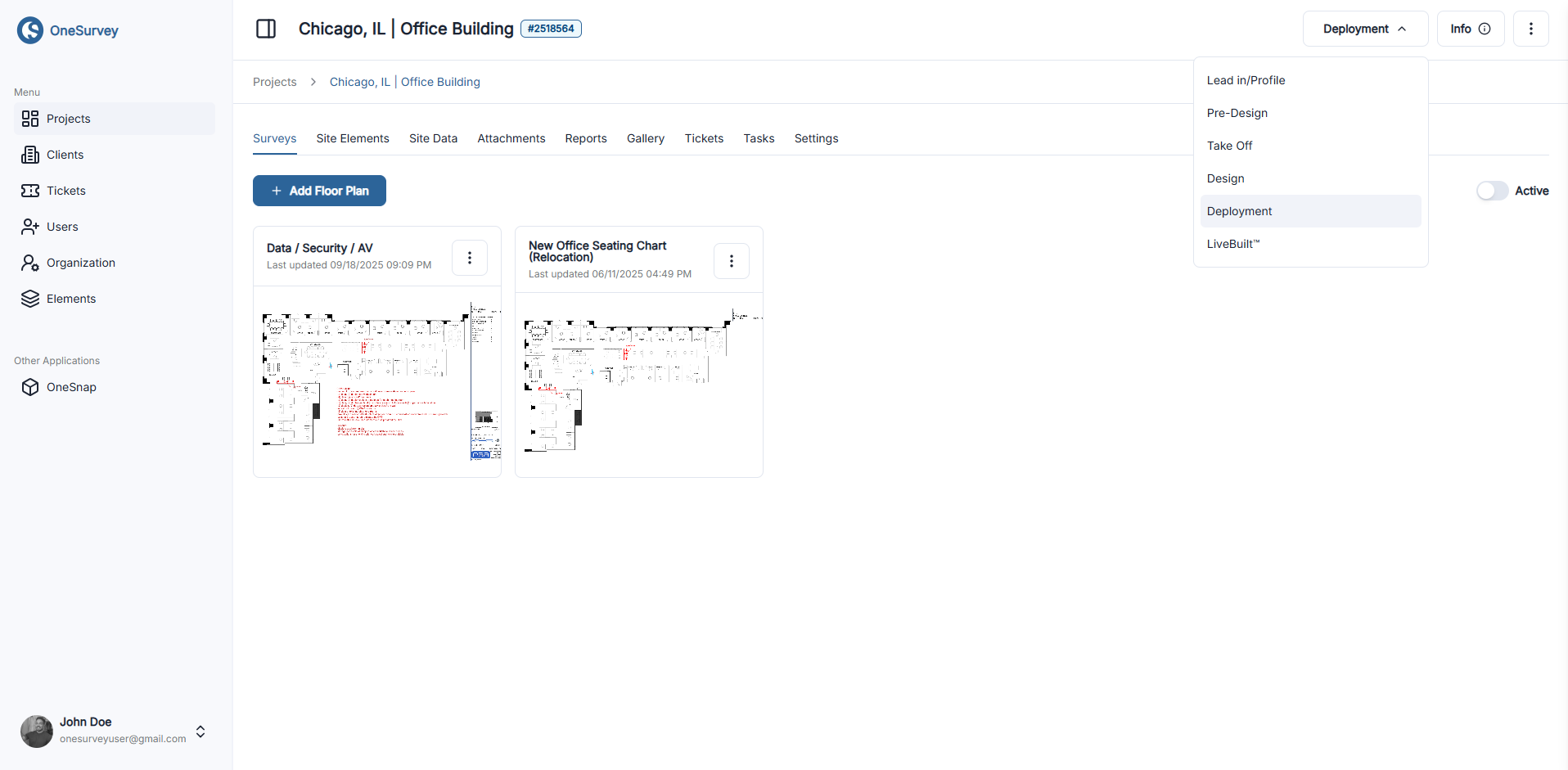 Site detail page with tabs