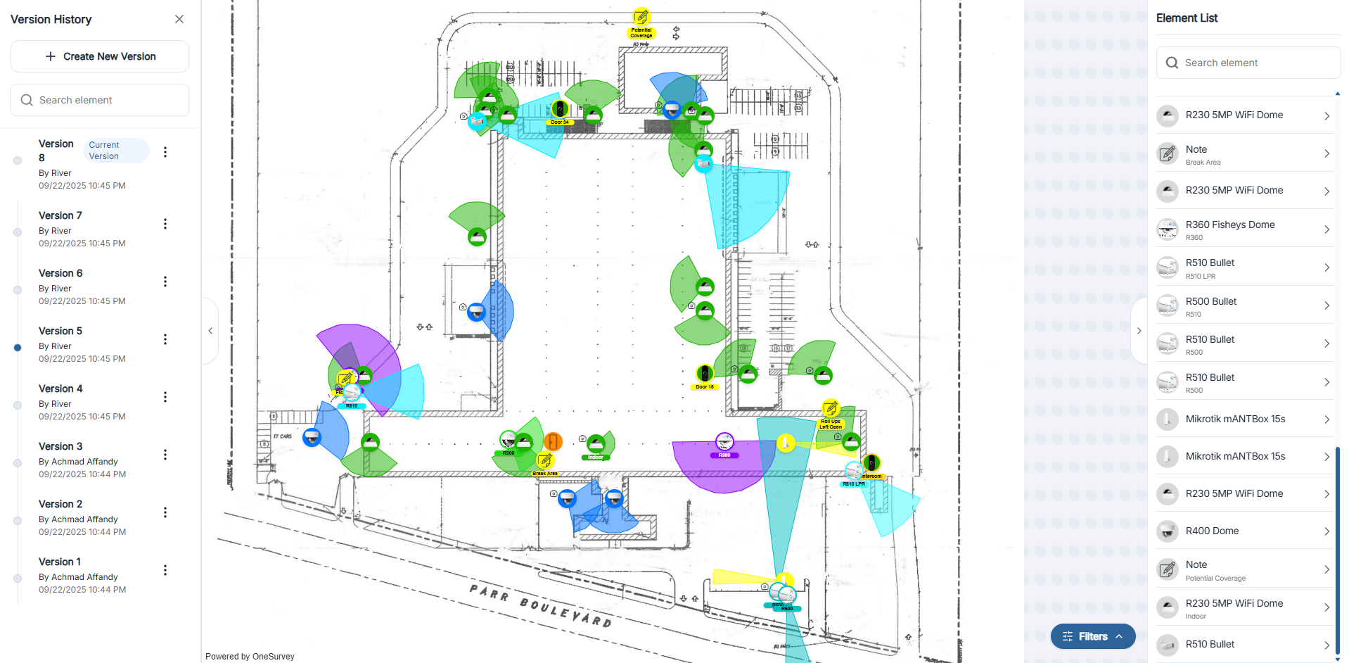 Survey version history panel